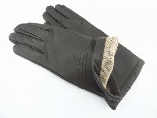 Dámske kožené rukavice čierne/tm. hnedé farba: tm. hnedá, Veľkosť: 18 - 6,5