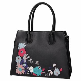 Luxusná dámska kabelka čierna s kvetom