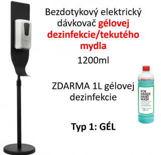 Bezdotykový dávkovač 1200ml na gélovú dezinfekciu/mydlo + kovový stojan (TYP 1: GÉL) + 1L gélovej dezinfekcie FOR HANDS HAND WASH