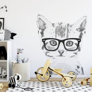 Samolepka na stenu - mačka s okuliarmi Barva brýlí: čierna, Velikost: L