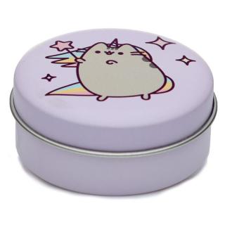 Balzam na pery s mačkou Pusheen v plechovej krabičke fialovo-sivá