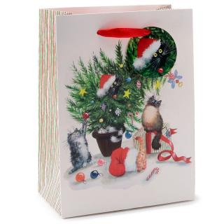 Darčeková taška mačky a darčeky - vianočné, veľkosť M