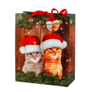 Darčeková taška s dvoma mačkami - vianočná, veľkosť L