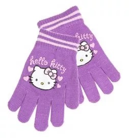 Detské rukavice s mačičkou Hello Kitty - čierna, ružová, fialová Fialová