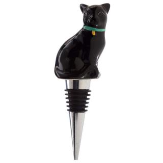 Keramická zátka na fľaše s čiernou mačkou