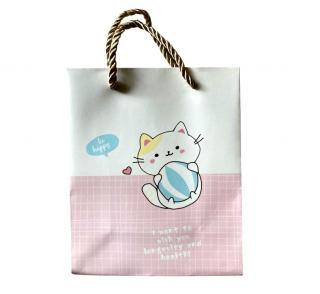 Malá darčeková taška s mačkou - ružová, bedomodrá ružová