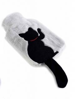 Ohrievacia fľaša termofor s mačkou - čierna, sivá černá kočička - šedý obal