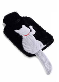 Ohrievacia fľaša termofor s mačkou - čierna, sivá šedá kočička - černý obal