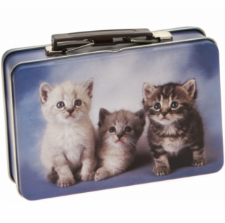Plechová krabička kufrík s mačiatkami