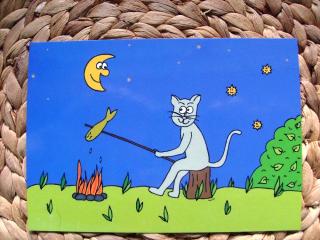 Pohľadnica kreslená mačka kočka tramp
