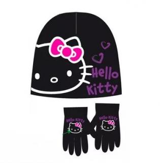 Sada čiapky a rukavice s mačičkou Hello Kitty - 2 farby, 2 veľkosti černá, obvod hlavy 52 cm