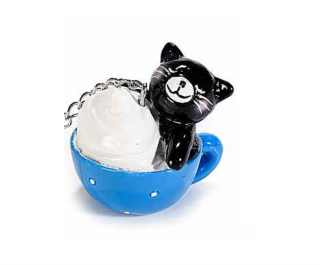 Sitko na čaj s mačkou - 3 varianty v modrém hrnečku