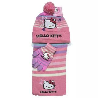 Súprava čiapok, šál a rukavice s mačičkou Hello Kitty - 2 farby světle růžová, obvod 52 cm