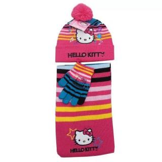 Súprava čiapok, šál a rukavice s mačičkou Hello Kitty - 2 farby tmavě růžová, obvod 52 cm