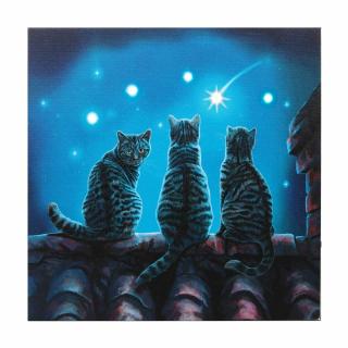 Svietiaci obraz na plátne s mačkami a hviezdou