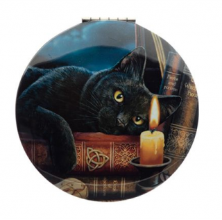 Vreckové zrkadlo s magickou mačkou - design Lisa Parker Kočka a knihy