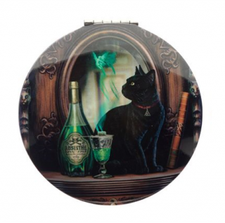 Vreckové zrkadlo s magickou mačkou - design Lisa Parker Kočka a zelená víla