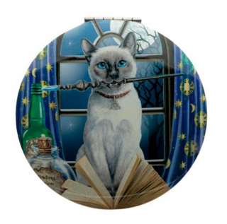 Vreckové zrkadlo s magickou mačkou - design Lisa Parker Kočka čarodějka