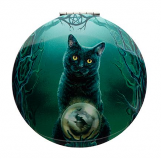 Vreckové zrkadlo s magickou mačkou - design Lisa Parker Kočka věštkyně