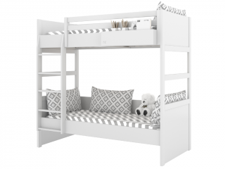 Biela poschodová posteľ s dvoma lôžkami SIMONE s rebríkom a policou 90x200 cm Zvoľte stranu: Vľavo