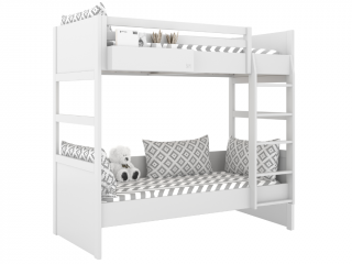 Biela poschodová posteľ s dvoma lôžkami SIMONE s rebríkom a policou 90x200 cm Zvoľte stranu: Vpravo