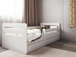 Biela posteľ pre deti TOMI s bočnicou Rozmer: 80x140 cm, Matrac: Bez matraca, Šuplík: Bez šuplíka