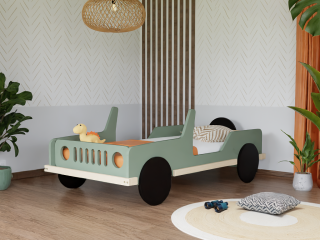 Detská auto posteľ v tvare JEEP SAFARI 80x160 cm Zvoľte farbu: Šalviová zelená