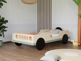 Detská auto posteľ v tvare JEEPU BEEP 80x160 cm Zvoľte farbu: Transparentná - biela