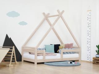 Detská domčeková posteľ TAHUKA v tvare típí s bezpečnostnou zábranou Zvoľte farbu: Béžová, Rozmer: 120x200 cm
