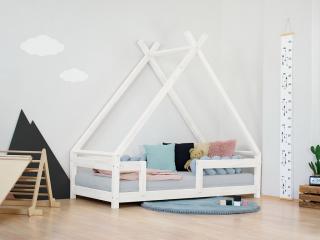 Detská domčeková posteľ TAHUKA v tvare típí s bezpečnostnou zábranou Zvoľte farbu: Biela, Rozmer: 80x200 cm