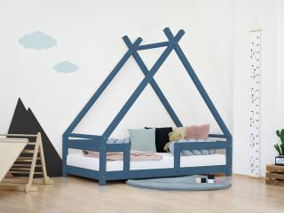 Detská domčeková posteľ TAHUKA v tvare típí s bezpečnostnou zábranou Zvoľte farbu: Námornícka modrá, Rozmer: 80x200 cm