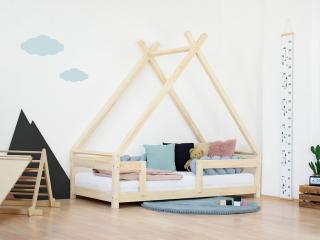 Detská domčeková posteľ TAHUKA v tvare típí s bezpečnostnou zábranou Zvoľte farbu: Nelakovaná, Rozmer: 120x190 cm
