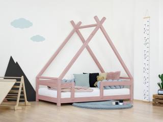 Detská domčeková posteľ TAHUKA v tvare típí s bezpečnostnou zábranou Zvoľte farbu: Pastelovo ružová, Rozmer: 80x200 cm