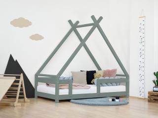 Detská domčeková posteľ TAHUKA v tvare típí s bezpečnostnou zábranou Zvoľte farbu: Šalviová zelená, Rozmer: 80x200 cm