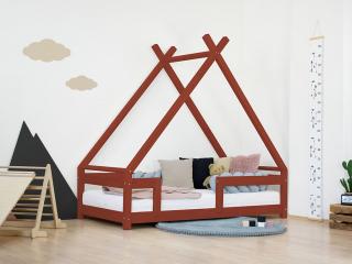 Detská domčeková posteľ TAHUKA v tvare típí s bezpečnostnou zábranou Zvoľte farbu: Tehlová, Rozmer: 80x200 cm