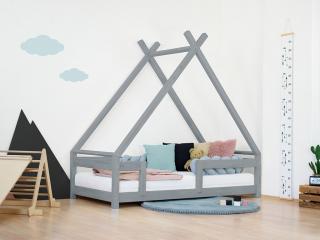 Detská domčeková posteľ TAHUKA v tvare típí s bezpečnostnou zábranou Zvoľte farbu: Tmavo sivá, Rozmer: 80x200 cm