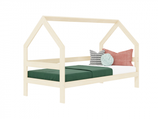 Detská drevená posteľ domček SAFE 3v1 so zábranou Zvoľte farbu: Biela, Zvoľte rozmer: 90x200 cm, Zvoľte zábranu: S otvoreným vstupom
