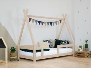 Detská drevená posteľ NAKANA v tvare teepee s bočnicou Zvoľte farbu: Béžová, Rozmer: 120x180 cm