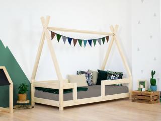 Detská drevená posteľ NAKANA v tvare teepee s bočnicou Zvoľte farbu: Nelakovaná, Rozmer: 120x180 cm