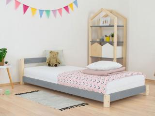 Detská jednolôžková posteľ s čelom DREAMY Zvoľte farbu hranolov: Nelakovaná, Zvoľte farbu plôch: Tmavo sivá, Rozmer: 80x200 cm