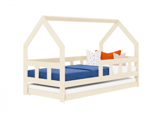 Detská posteľ domček FENCE 2v1 z dreva so zábranou a prístelkou Zvoľte farbu: Svetlo sivá, Zvoľte rozmer: 90x180 cm, Zvoľte zábranu: S jednou zábranou