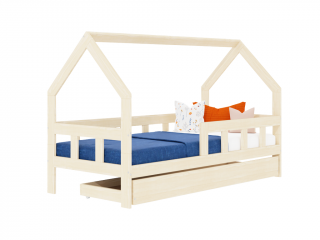 Detská posteľ domček FENCE 2v1 z dreva so zábranou a úložným šuplíkom Zvoľte farbu: Svetlo sivá, Zvoľte rozmer: 90x160 cm, Zvoľte zábranu: S jednou…