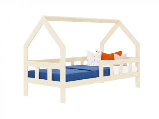 Detská posteľ domček FENCE 2v1 z dreva so zábranou Zvoľte farbu: Béžová, Zvoľte rozmer: 90x160 cm, Zvoľte zábranu: S jednou zábranou