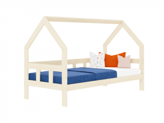 Detská posteľ domček FENCE 2v1 z dreva so zábranou Zvoľte farbu: Svetlo sivá, Zvoľte rozmer: 90x160 cm, Zvoľte zábranu: S otvoreným vstupom
