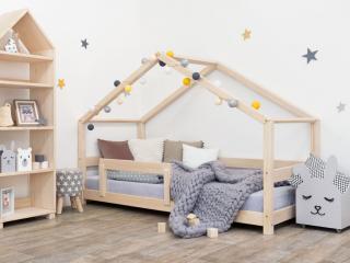 Detská posteľ domček LUCKY s bočnicou Zvoľte farbu: Nelakovaná, Rozmer: 120 x 180 cm