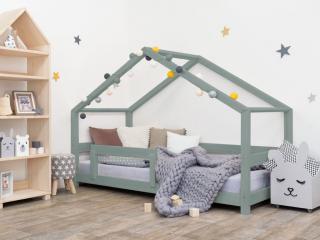 Detská posteľ domček LUCKY s bočnicou Zvoľte farbu: Šalviová zelená, Rozmer: 80 x 200 cm
