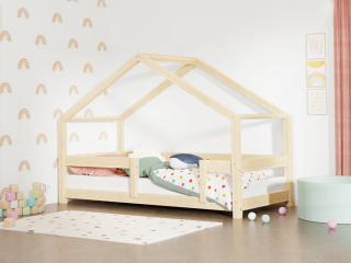 Detská posteľ domček LUCKY s pevnou bočnicou Zvoľte farbu: Nelakovaná, Rozmer: 120x190 cm