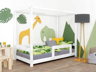 Detská posteľ s nebesami a bočnicou BUNKY Zvoľte farbu: Biela, Zvoľte rozmer: 90x200 cm