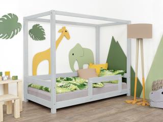 Detská posteľ s nebesami a bočnicou BUNKY Zvoľte farbu: Svetlo sivá, Zvoľte rozmer: 90x200 cm