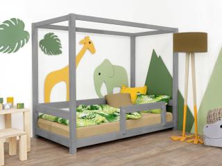 Detská posteľ s nebesami a bočnicou BUNKY Zvoľte farbu: Tmavo sivá, Zvoľte rozmer: 90x200 cm